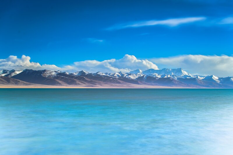 Snow-capped Mountains — Blue, Serene, Afternoon, Photograph, Lake, Clouds, Sky