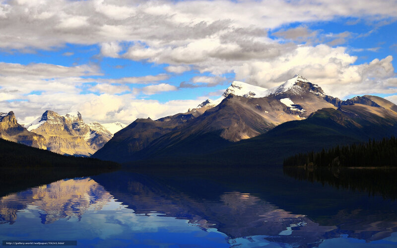 Snow-capped Mountains — Blue, Serene, Afternoon, Photograph, Lake, Clouds, Trees