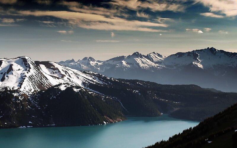 Snow-capped Mountains — Blue, Serene, Afternoon, Photograph, Lake, Forest, Clouds, White