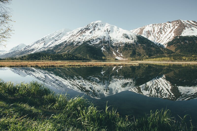 Snow-capped Mountains — Blue, Serene, Afternoon, Photograph, Lake, Grass, Trees