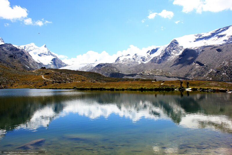 Snow-capped Mountains — Blue, Serene, Afternoon, Photograph, Lake, Hikers