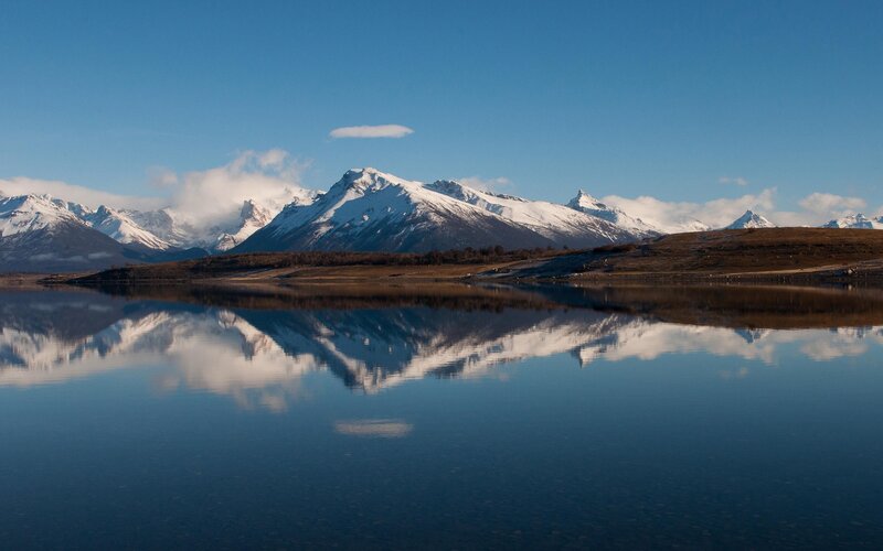 Snow-capped Mountains — Blue, Serene, Afternoon, Photograph, Lake, Reflection, Clouds