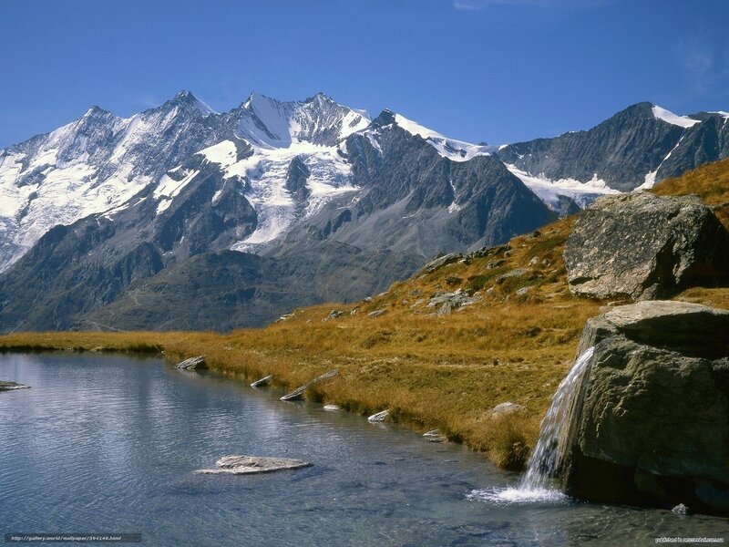 Snow-capped Mountains — Blue, Serene, Afternoon, Photograph, Lake, Rock, Grass