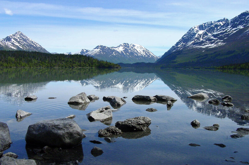 Snow-capped Mountains — Blue, Serene, Afternoon, Photograph, Lake, Rocks, Forest