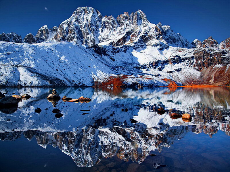 Snow-capped Mountains — Blue, Serene, Afternoon, Photograph, Lake, Rocks