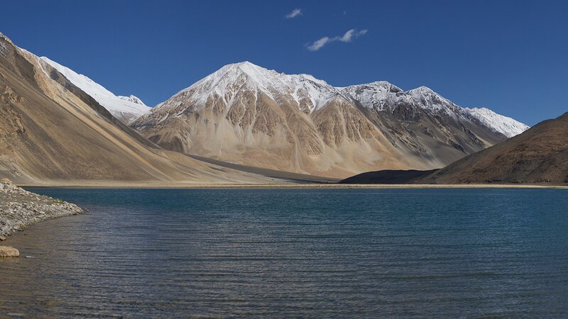 Snow-capped Mountains — Blue, Serene, Afternoon, Photograph, Lake, Sky, Brown, White
