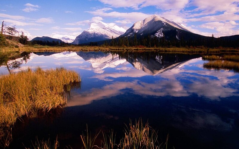 Snow-capped Mountains — Blue, Serene, Afternoon, Photograph, Lake, Trees, Grass