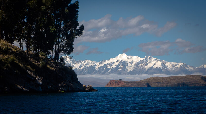Snow-capped Mountains — Blue, Serene, Afternoon, Photograph, Lake, Trees, Island