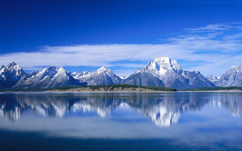 Snow-capped Mountains — Blue, Serene, Afternoon, Photograph, Lake, Trees, Sky