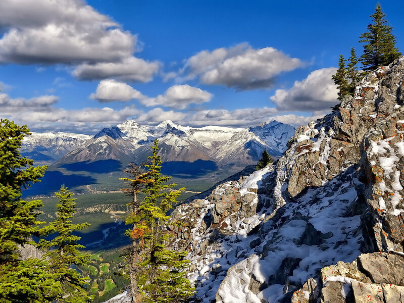Snow-capped Mountains — Blue, Serene, Afternoon, Photograph, Pine Trees, Rocky Cliff