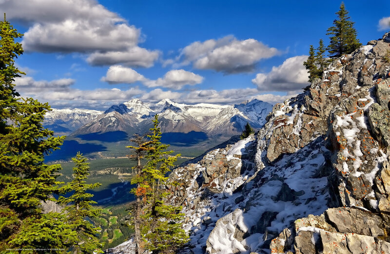 Snow-capped Mountains — Blue, Serene, Afternoon, Photograph, Pine Trees, Rocky Slope
