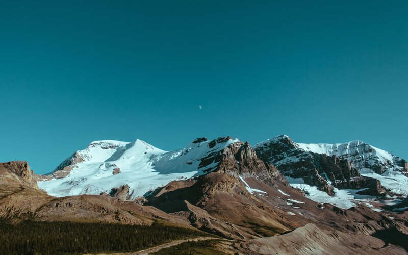 Snow-capped Mountains — Blue, Serene, Afternoon, Photograph, Sky, Moon, Forest