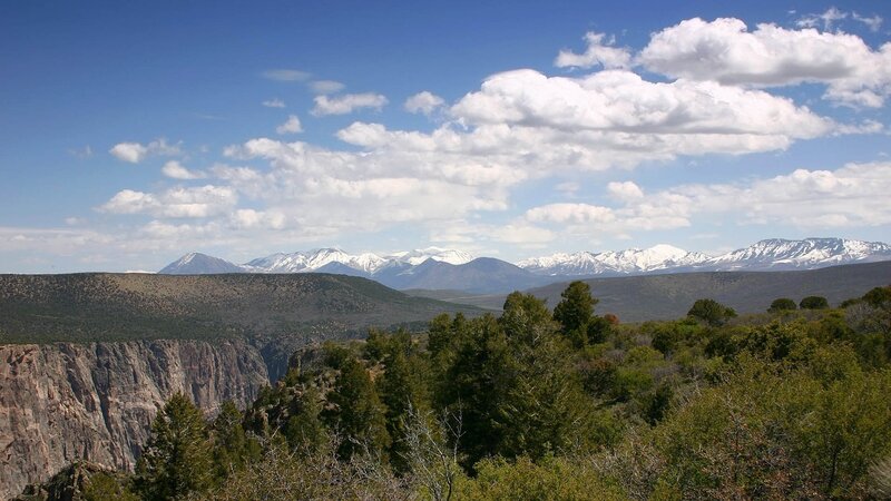 Snow-capped Mountains — Blue, Serene, Afternoon, Photograph, Trees, Canyon, Green