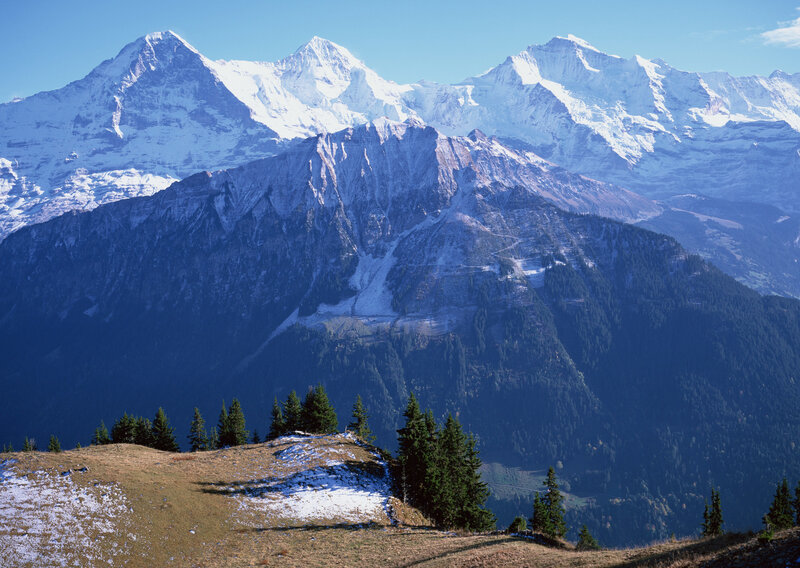 Snow-capped Mountains — Blue, Serene, Afternoon, Photograph, Trees, Hills, Forests