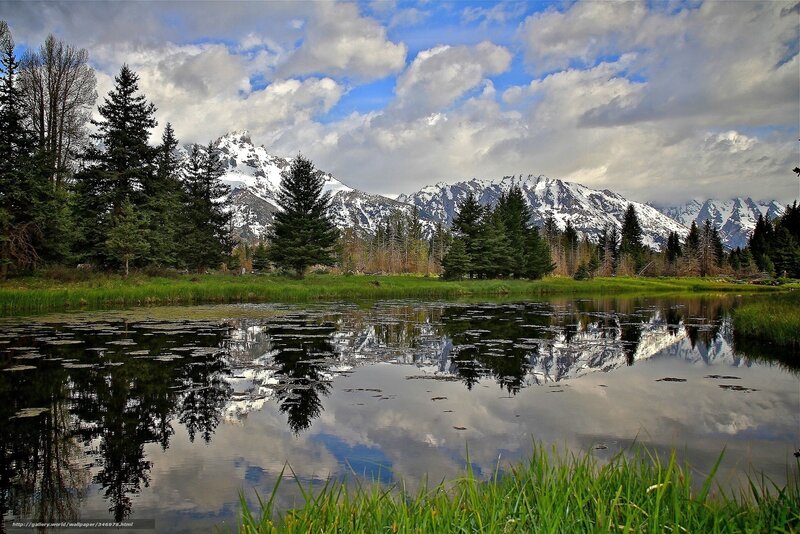Snow-capped Mountains — Blue, Serene, Afternoon, Photograph, Trees, Lake, Clouds