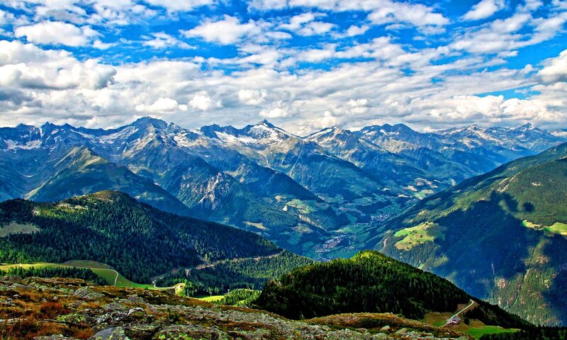 Snow-capped Mountains — Blue, Serene, Afternoon, Photograph, Valley, Forests