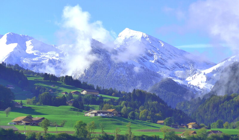 Snow-capped Mountains — Blue, Serene, Afternoon, Photograph, Village