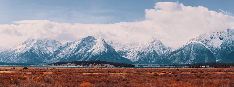 Snow-capped Mountains — Blue, Serene, Autumn, Photograph, Lake, Field