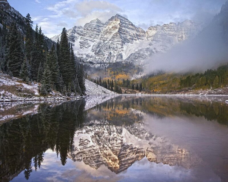 Snow-capped Mountains — Blue, Serene, Autumn, Photograph, Lake, Trees