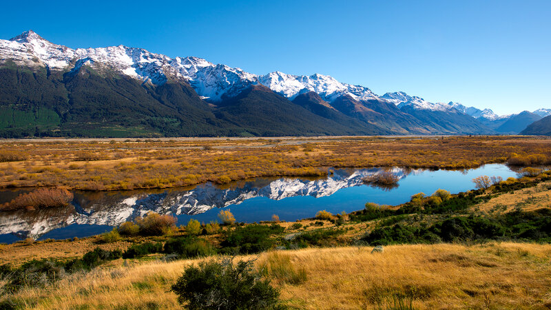 Snow-capped Mountains — Blue, Serene, Autumn, Photograph, River
