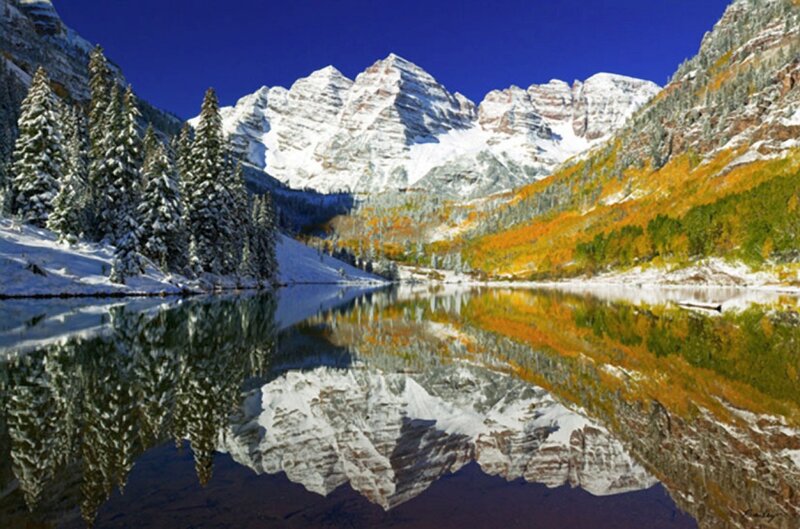 Snow-capped Mountains — Blue, Serene, Autumn, Photograph