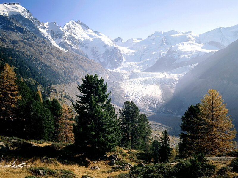 Snow-capped Mountains — Blue, Serene, Autumn, Photograph, Trees