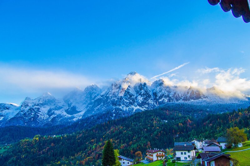 Snow-capped Mountains — Blue, Serene, Autumn, Photograph, Village