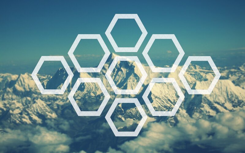 Snow-capped Mountains — Blue, Serene, Digital Art, Hexagons
