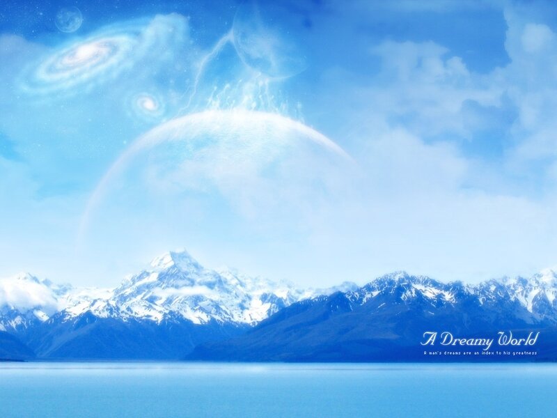 Snow-capped Mountains — Blue, Serene, Digital Art, Lake