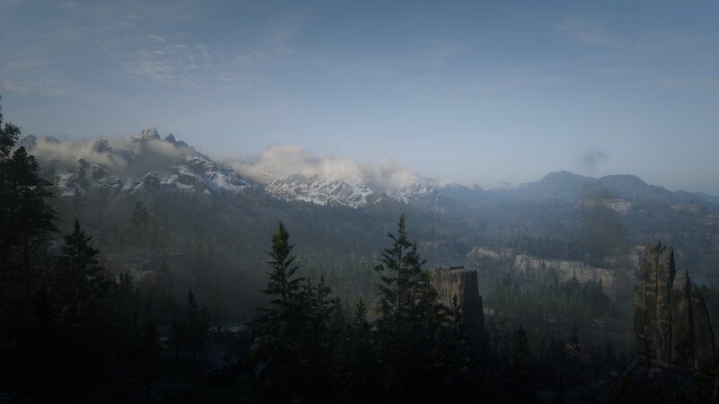 Snow-capped Mountains — Blue, Serene, Morning, 3d Render, Forests, Clouds