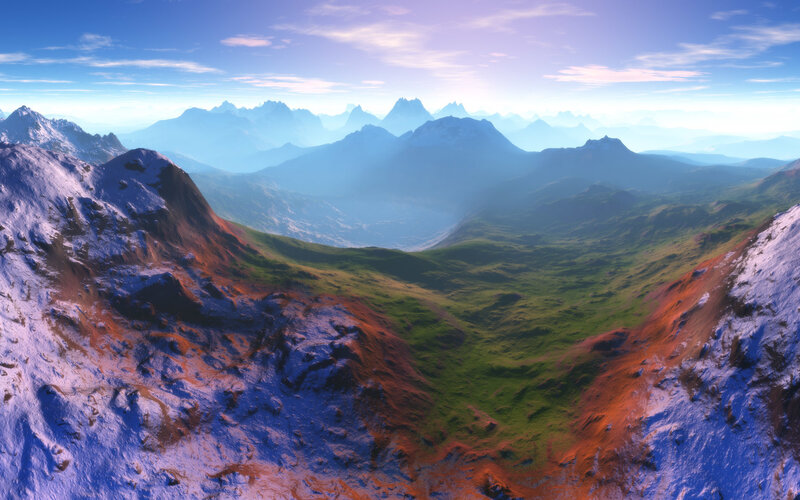 Snow-capped Mountains — Blue, Serene, Morning, Digital Art
