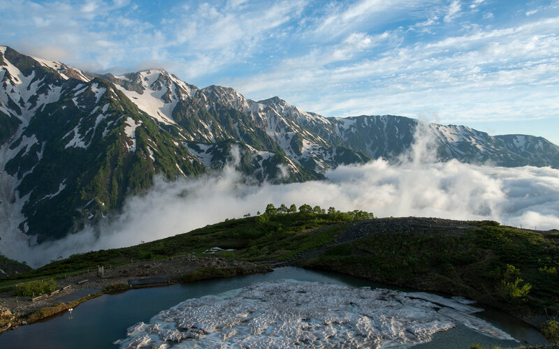 Snow-capped Mountains — Blue, Serene, Morning, Photograph, Clouds, Lake