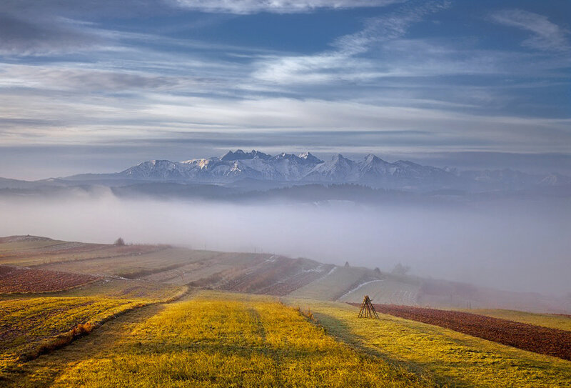Snow-capped Mountains — Blue, Serene, Morning, Photograph, Fog, Fields