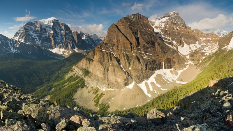 Snow-capped Mountains — Blue, Serene, Morning, Photograph, Forests, Rocks