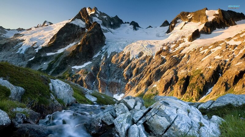 Snow-capped Mountains — Blue, Serene, Morning, Photograph, Glacier, Stream
