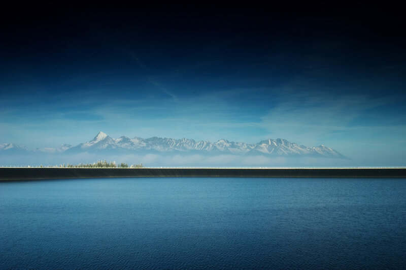 Snow-capped Mountains — Blue, Serene, Morning, Photograph, Lake, Dam