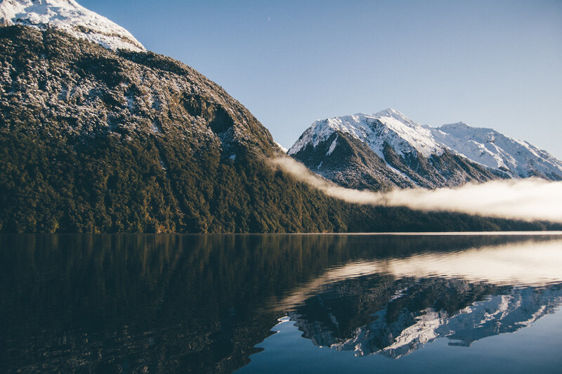 Snow-capped Mountains — Blue, Serene, Morning, Photograph, Lake, Forest, Clouds