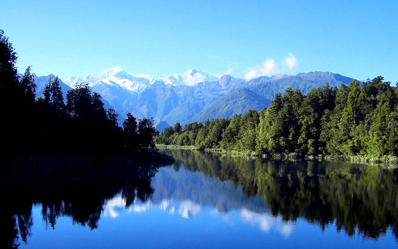 Snow-capped Mountains — Blue, Serene, Morning, Photograph, Lake, Forest
