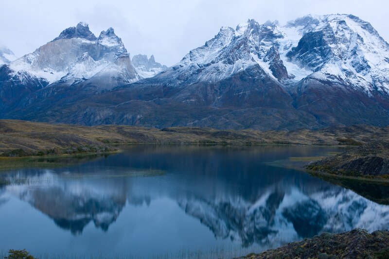 Snow-capped Mountains — Blue, Serene, Morning, Photograph, Lake, Reflection, Hills