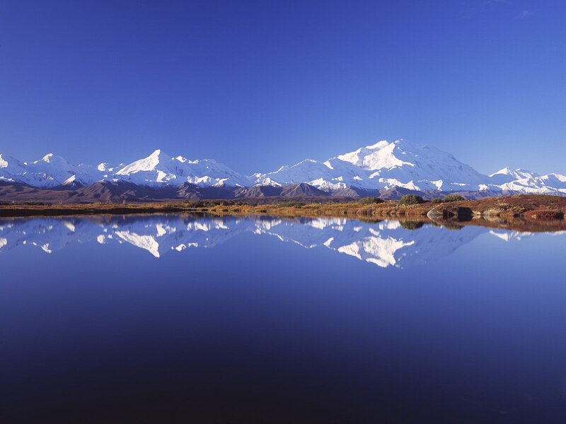 Snow-capped Mountains — Blue, Serene, Morning, Photograph, Lake, Sky, White