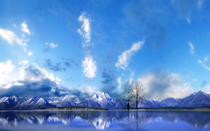 Snow-capped Mountains — Blue, Serene, Morning, Photograph, Lake, Tree