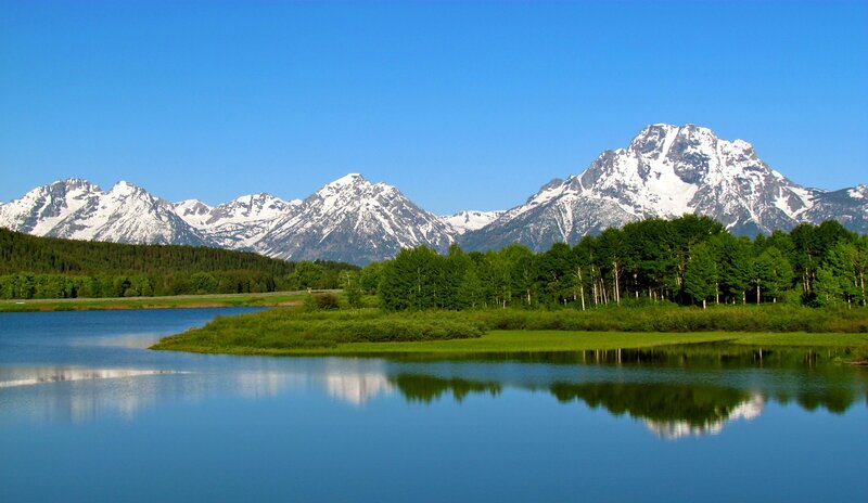 Snow-capped Mountains — Blue, Serene, Morning, Photograph, Lake, Trees, Forest
