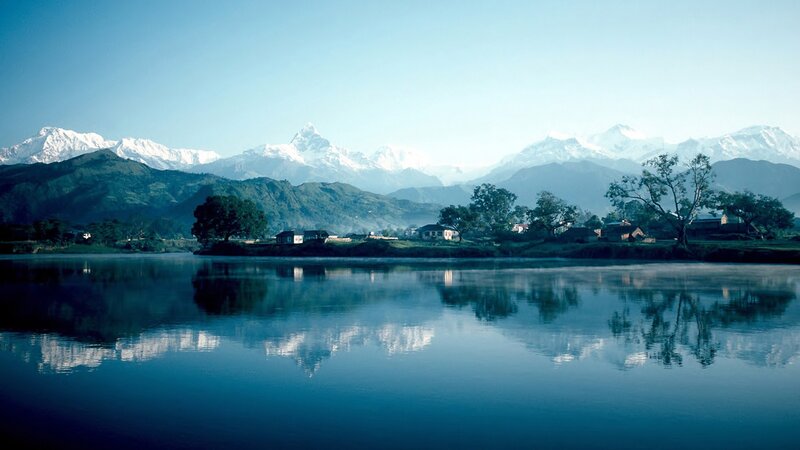 Snow-capped Mountains — Blue, Serene, Morning, Photograph, Lake, Village