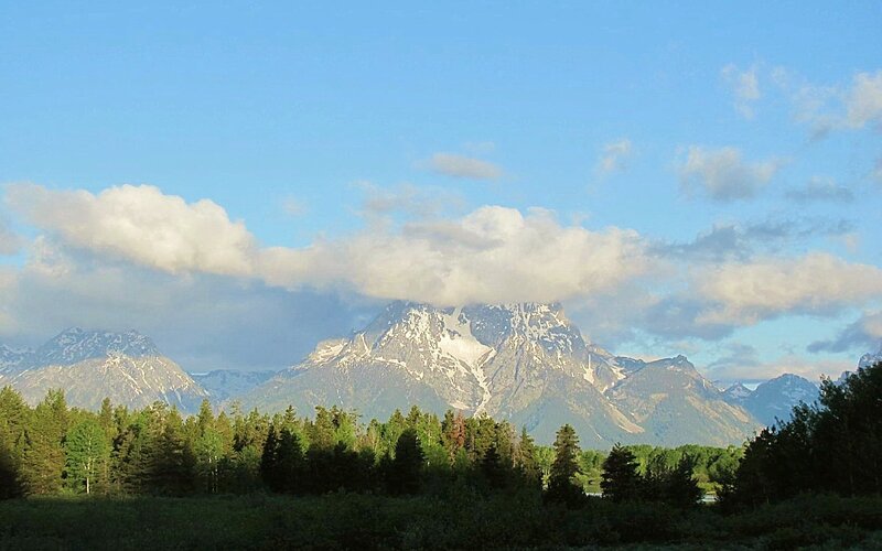 Snow-capped Mountains — Blue, Serene, Morning, Photograph, Trees, Clouds