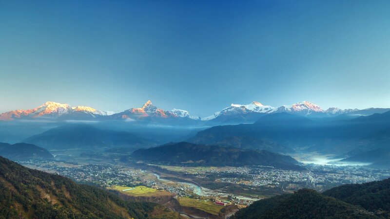 Snow-capped Mountains — Blue, Serene, Morning, Photograph, Valley, River, Town