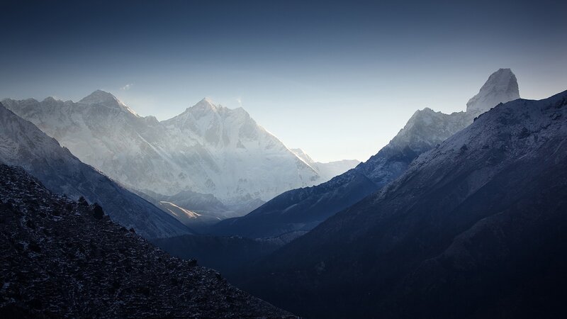 Snow-capped Mountains — Blue, Serene, Morning, Photograph, Valley, Sky, White