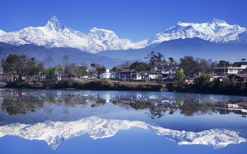 Snow-capped Mountains — Blue, Serene, Morning, Photograph, Village
