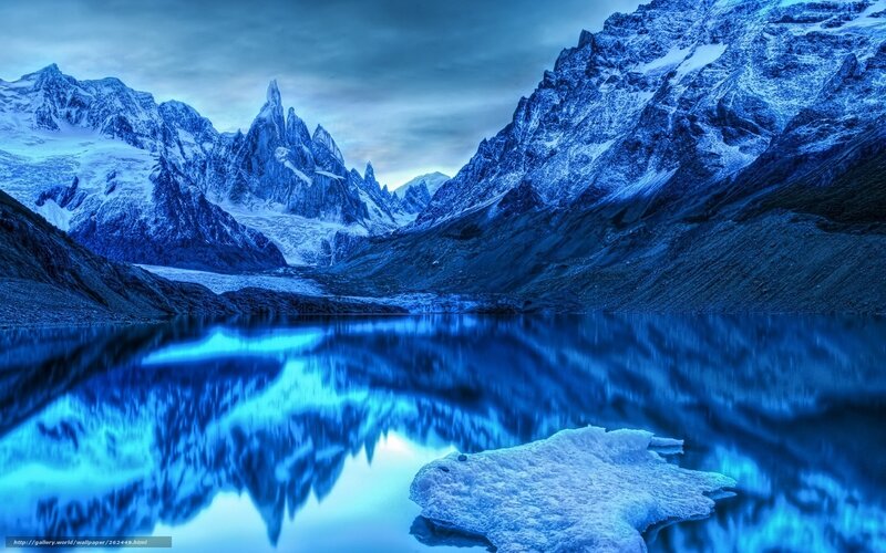 Snow-capped Mountains — Blue, Serene, Night, Photograph, Lake, Iceberg, Mountain