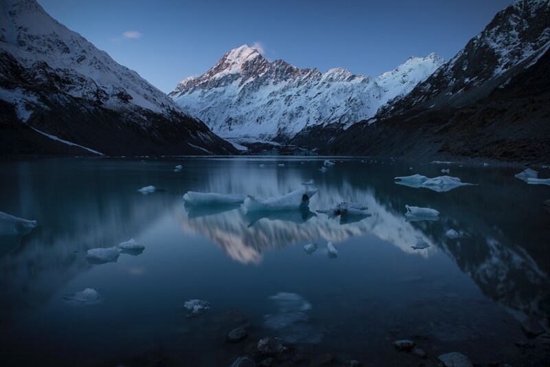 Snow-capped Mountains — Blue, Serene, Night, Photograph, Lake, Icebergs