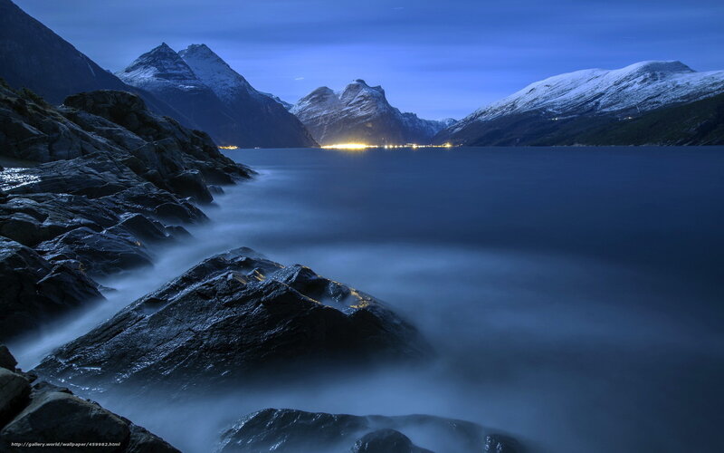Snow-capped Mountains — Blue, Serene, Night, Photograph, Lake, Rocks